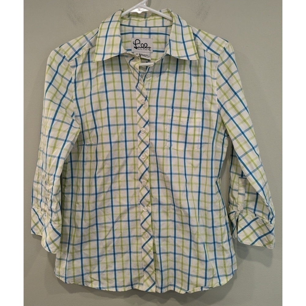 Lilly Pulitzer Vintage White Label Plaid Long Sleeve Button Down Size 4